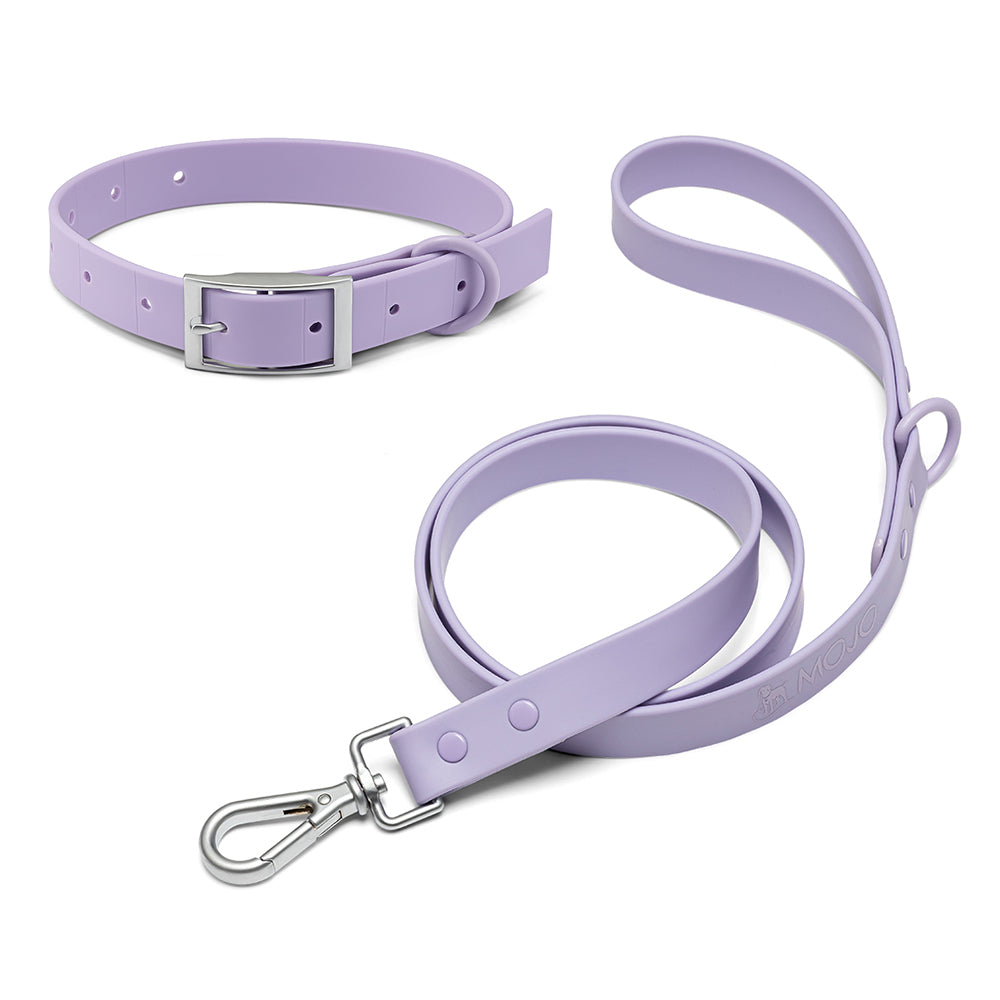 mojo purple 100% waterproof dog collar and leash set