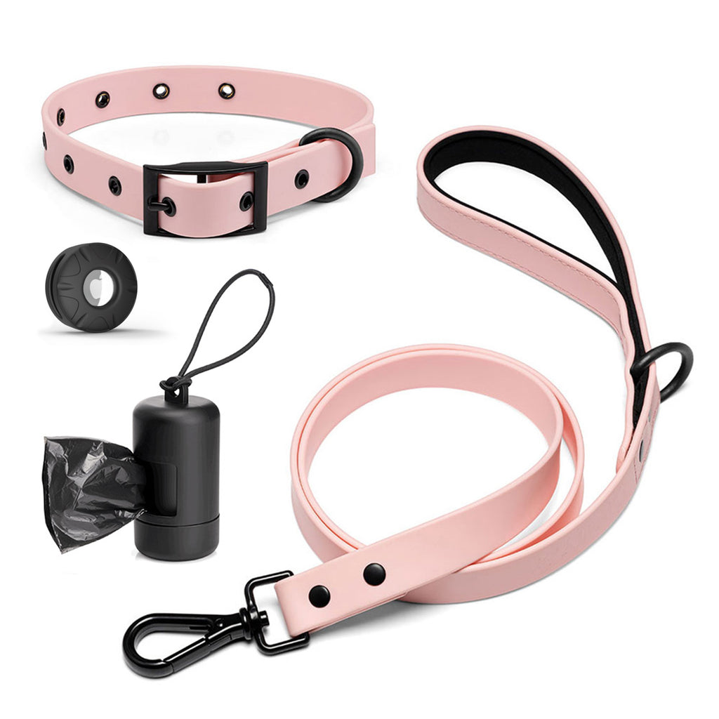 mojo pink 100% waterproof dog collar and leash set