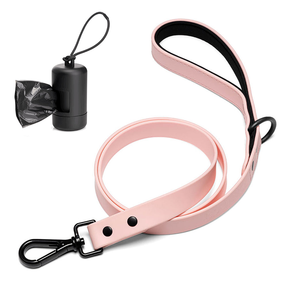 pink 100% waterproof dog leash with waste bag dispenser