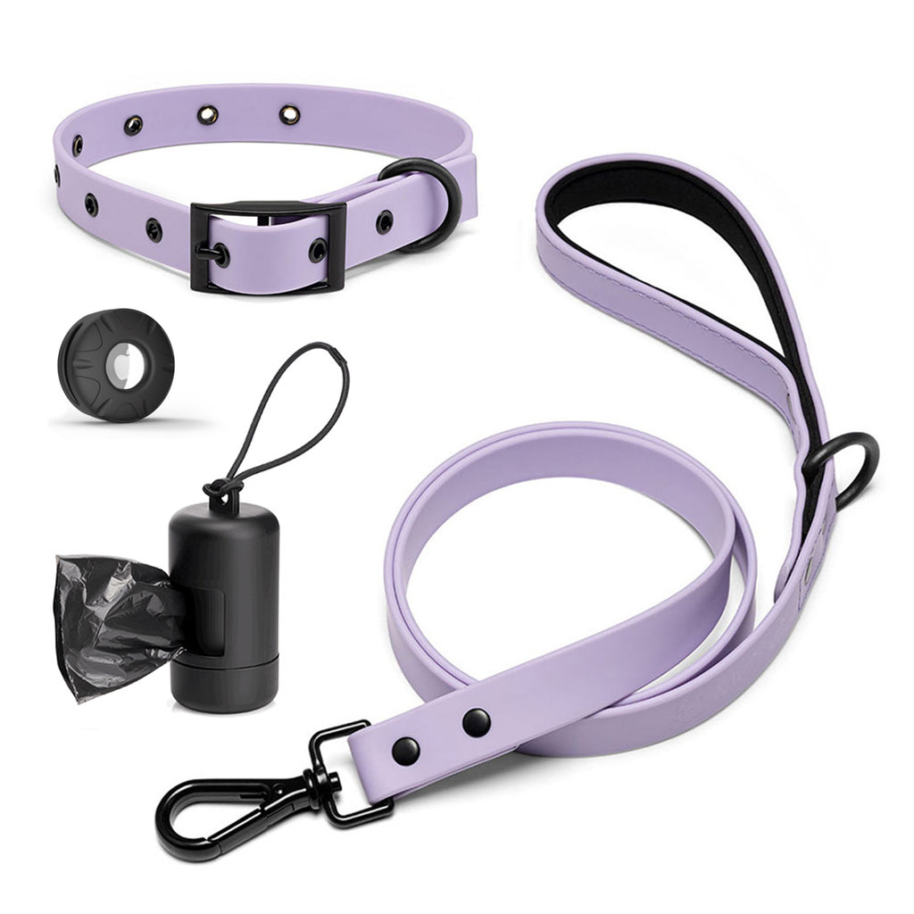 mojo lavender purple 100% waterproof dog collar and leash set
